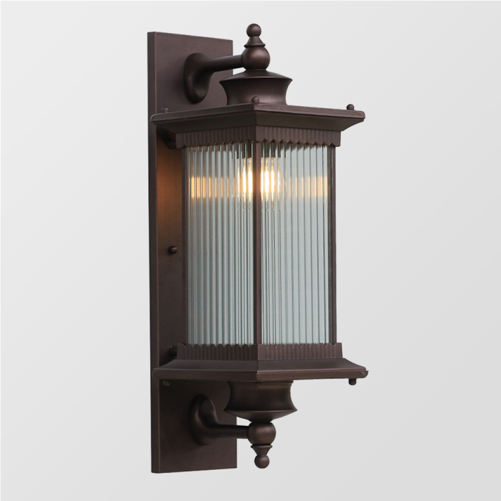 Classic Outdoor Wall Light | Ribbed Glass Lantern In Black Metal