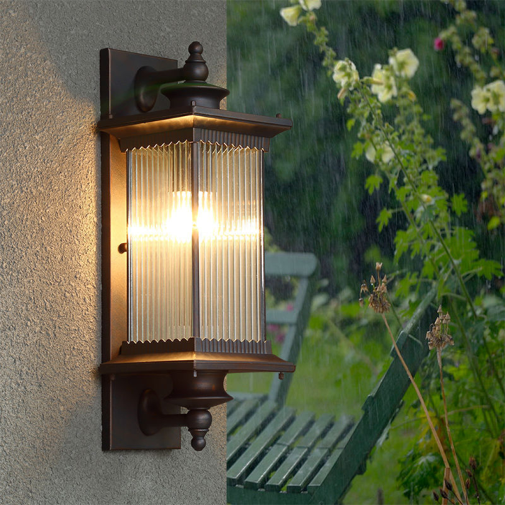 Classic Outdoor Wall Light | Ribbed Glass Lantern In Black Metal