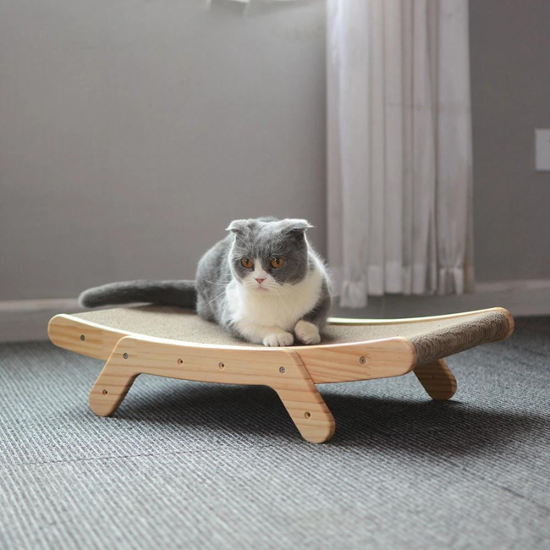 Modern Cat Lounge Bed | Natural Wood Frame with Sisal Mat
