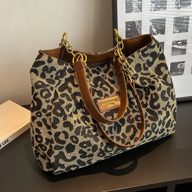 Leopard Print Shoulder Bag | Chain Strap Faux Leather Design