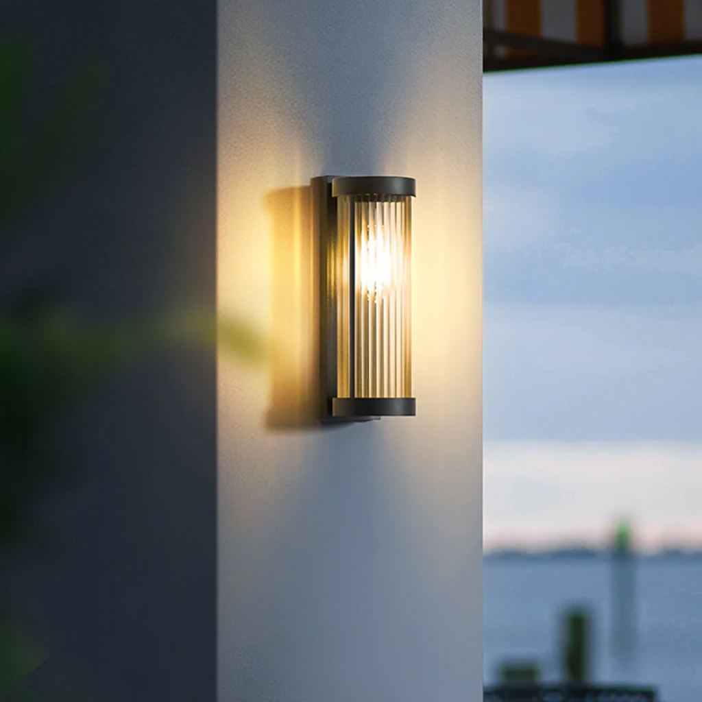 Modern Outdoor Wall Light | Ribbed Glass LED Sconce