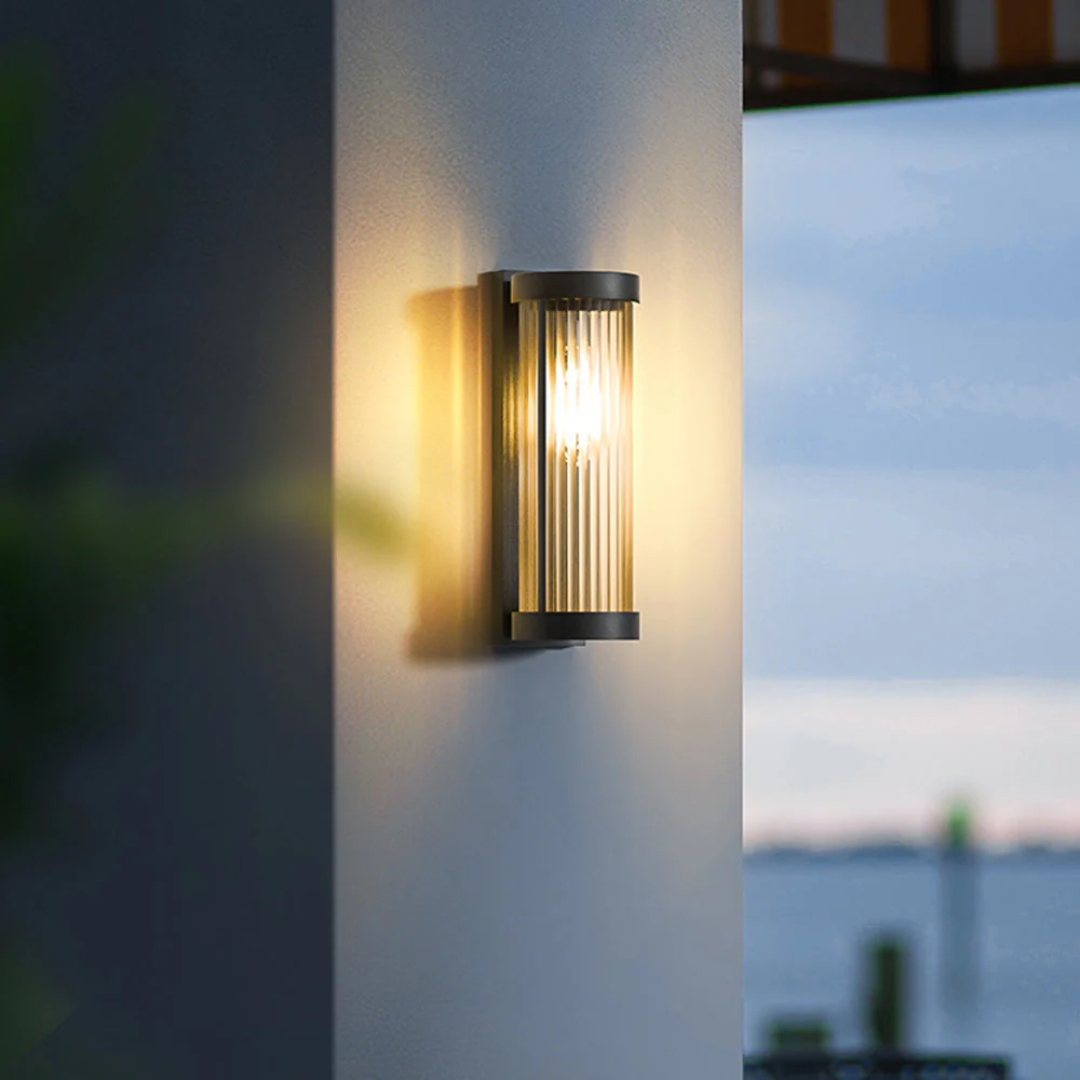 Modern Outdoor Wall Light | Ribbed Glass LED Sconce