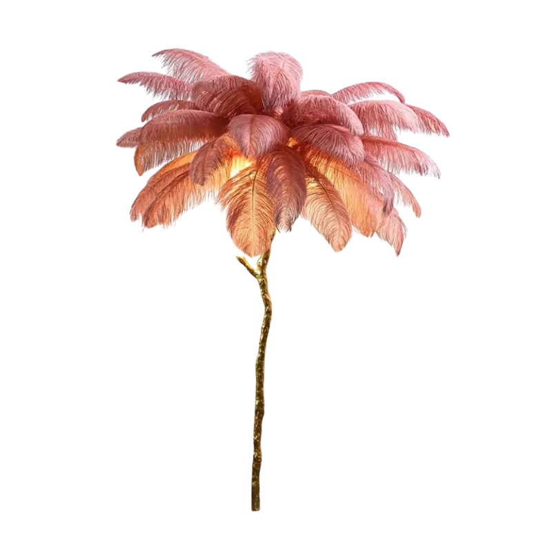Nordic Feather Floor Lamp | Pink Ostrich Plume Gold Stand