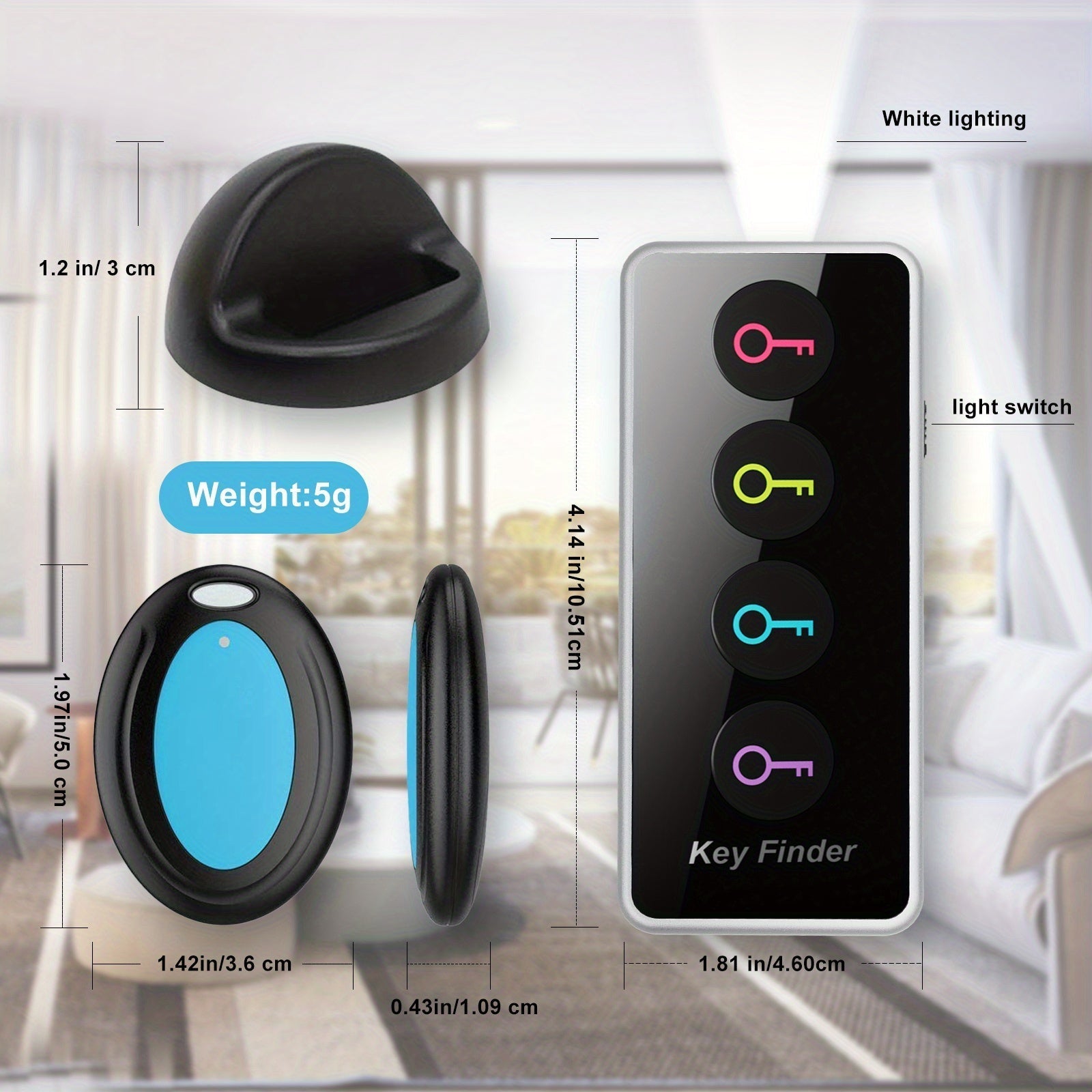 Smart Key Finder Set | 4 Color-Coded Wireless Trackers with LED Alert