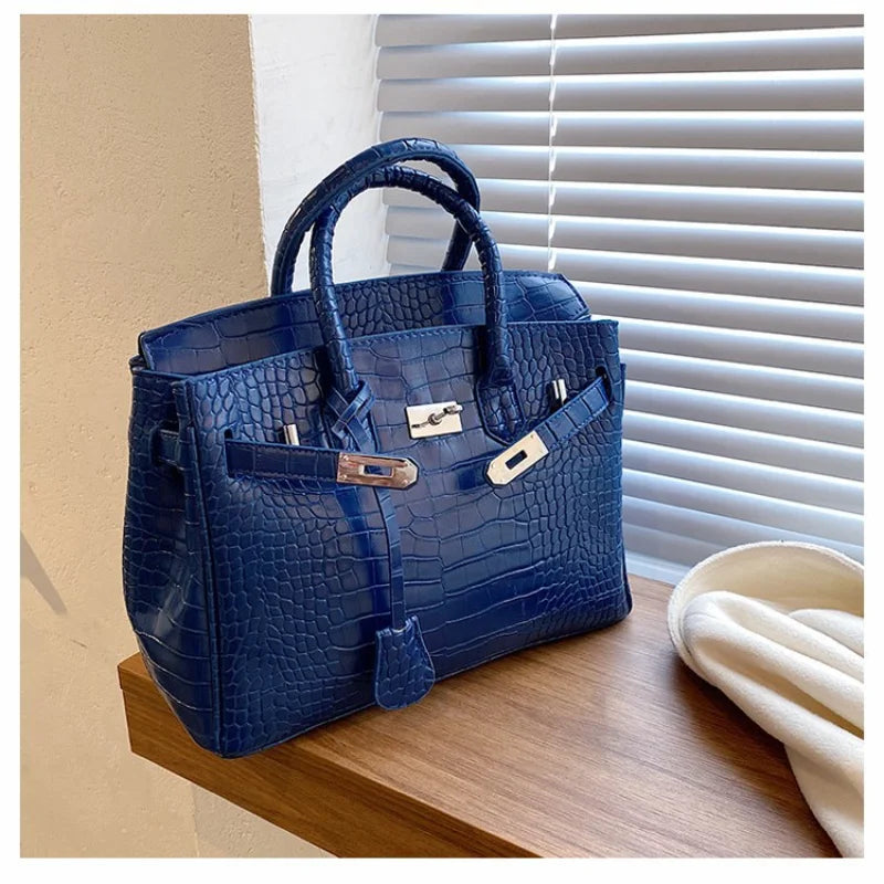 Stone Texture Leather Tote | Crocodile Pattern Dual-Size Design
