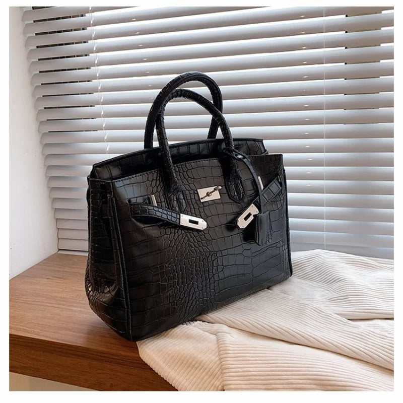 Stone Texture Leather Tote | Crocodile Pattern Dual-Size Design