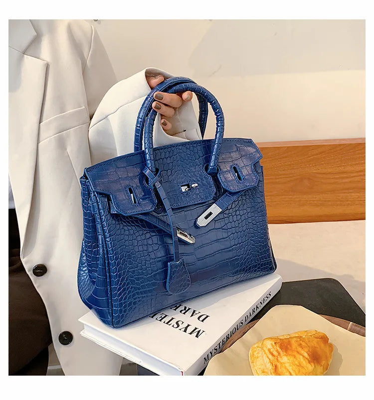 Stone Texture Leather Tote | Crocodile Pattern Dual-Size Design
