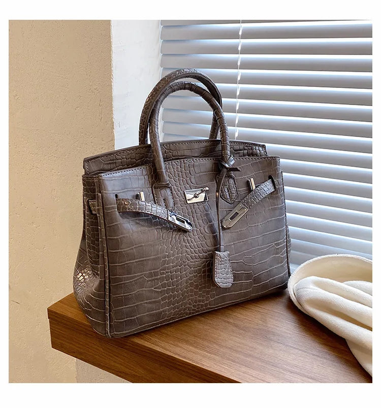 Stone Texture Leather Tote | Crocodile Pattern Dual-Size Design