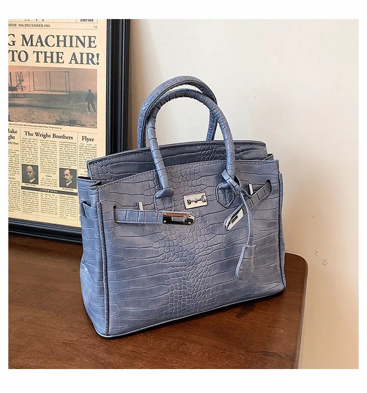 Stone Texture Leather Tote | Crocodile Pattern Dual-Size Design