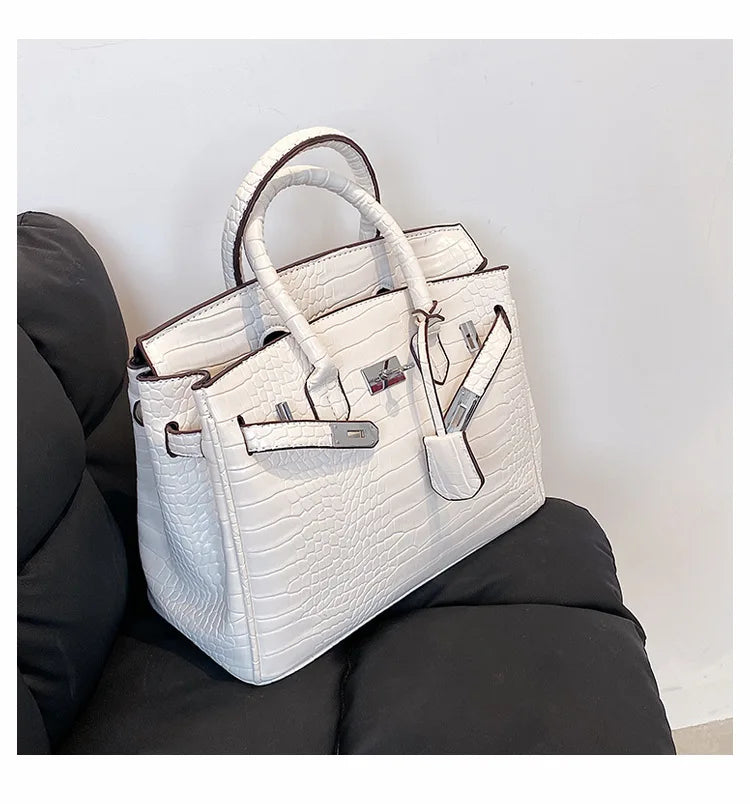 Stone Texture Leather Tote | Crocodile Pattern Dual-Size Design