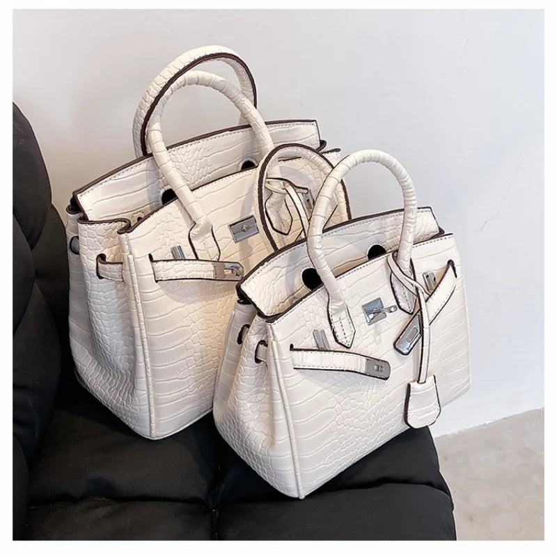 Stone Texture Leather Tote | Crocodile Pattern Dual-Size Design