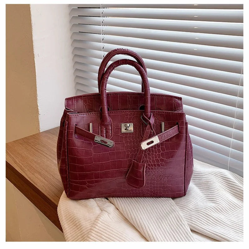 Stone Texture Leather Tote | Crocodile Pattern Dual-Size Design