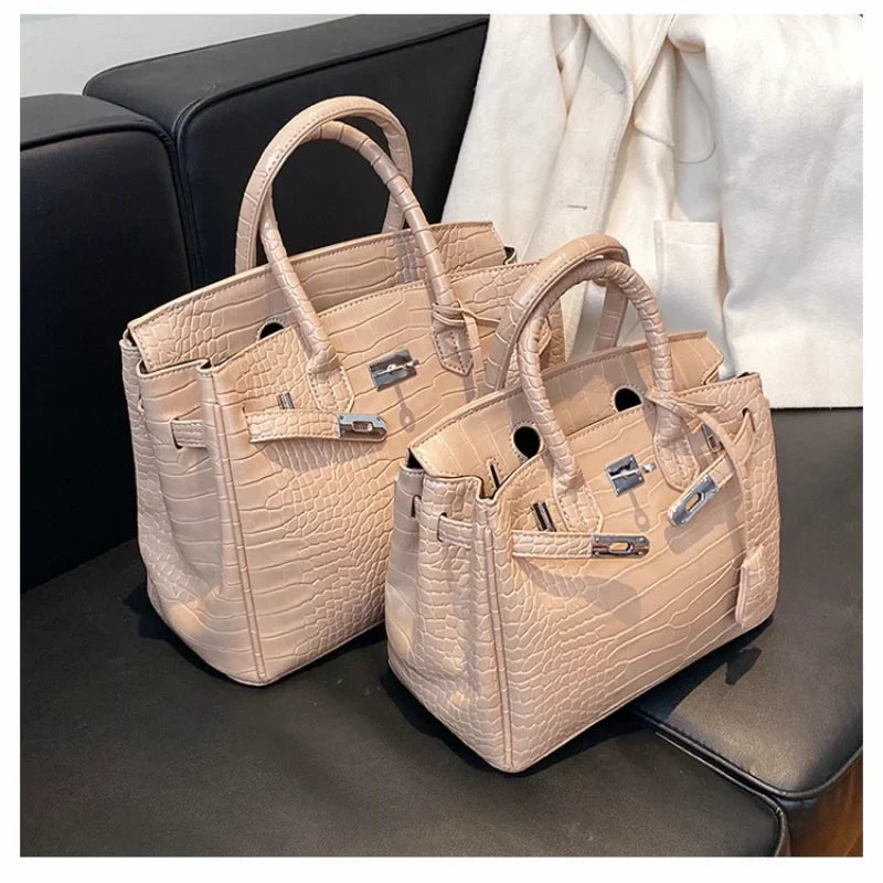 Stone Texture Leather Tote | Crocodile Pattern Dual-Size Design