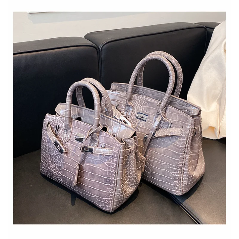 Stone Texture Leather Tote | Crocodile Pattern Dual-Size Design