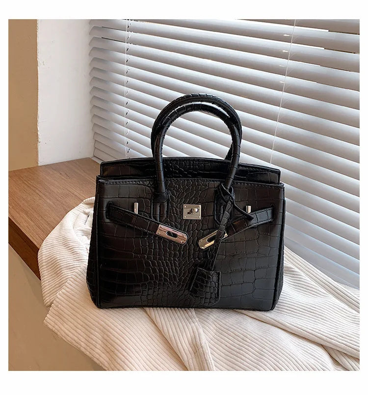 Stone Texture Leather Tote | Crocodile Pattern Dual-Size Design