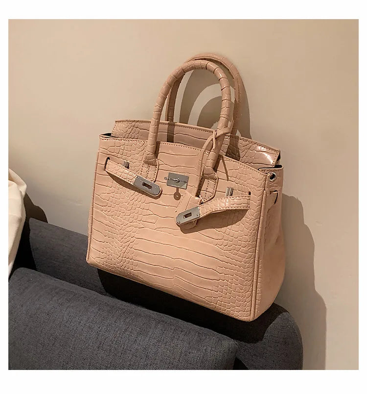 Stone Texture Leather Tote | Crocodile Pattern Dual-Size Design