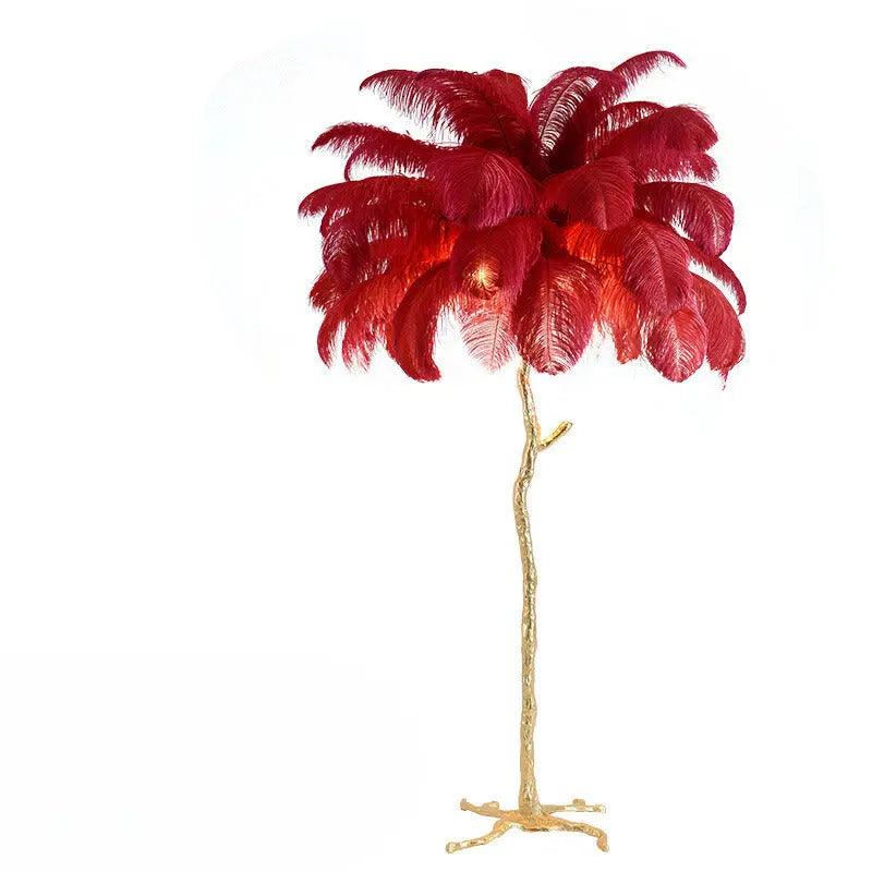 Nordic Feather Floor Lamp | Pink Ostrich Plume Gold Stand
