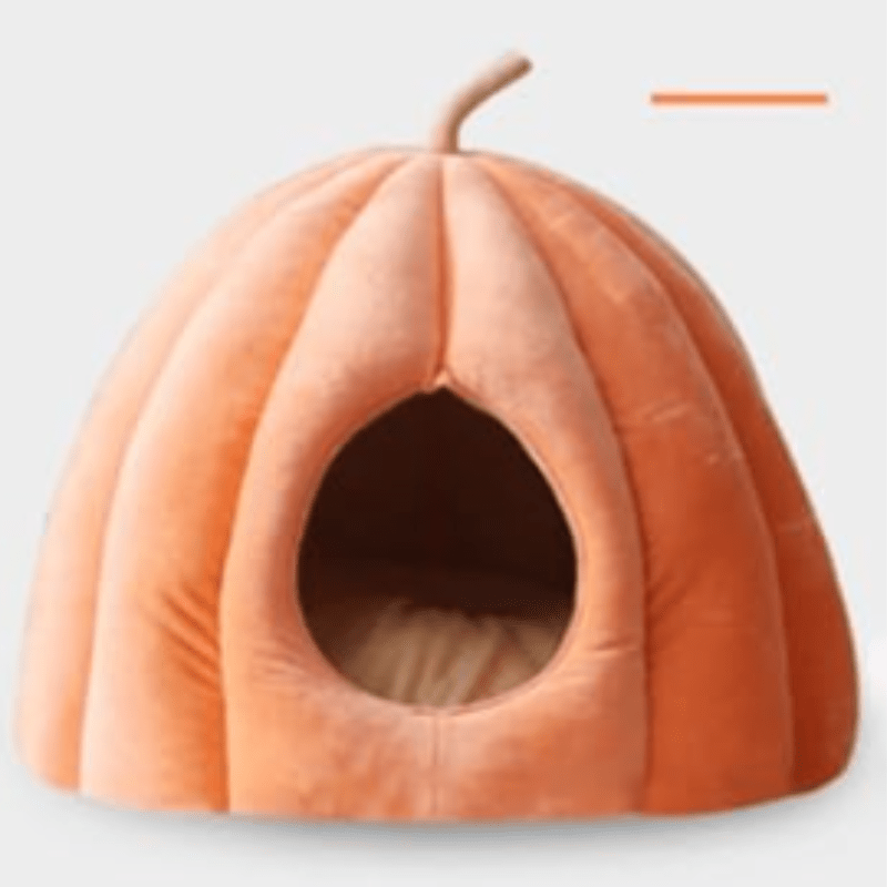 Plush Cat Bed | Pumpkin Shape Design For Winter Comfort