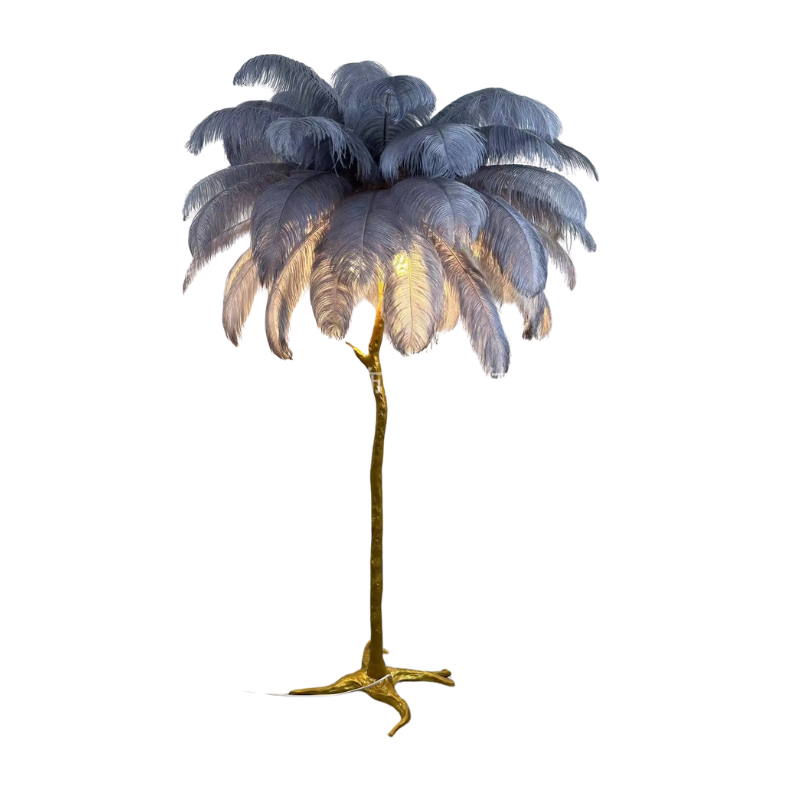 Nordic Feather Floor Lamp | Pink Ostrich Plume Gold Stand