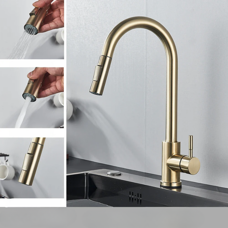 Modern Pull Down Kitchen Faucet | Brushed Nickel Flexible Spout