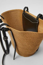 Woven Straw Tote Bag | Leather Trim Natural Finish