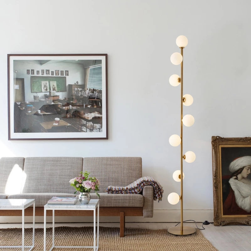 Modern Floor Lamp | Vertical Gold Spheres Design
