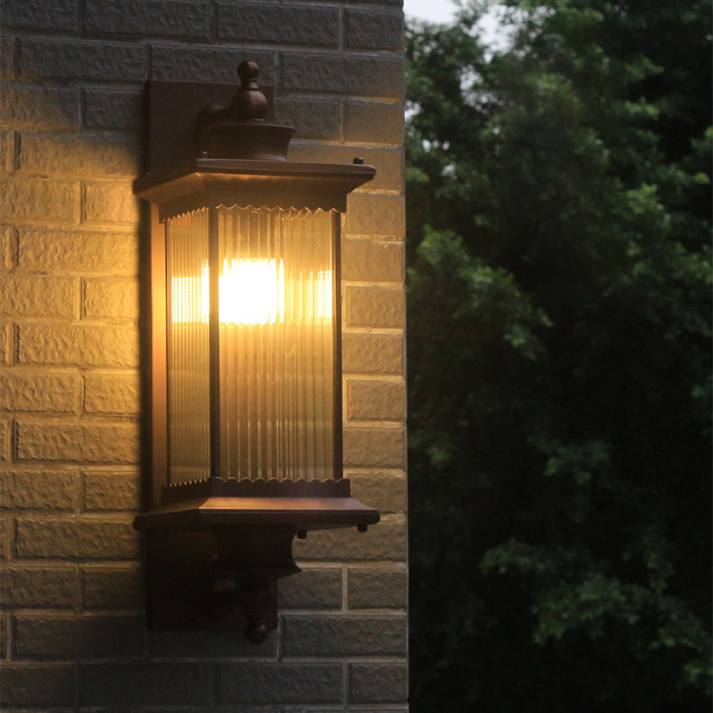 Classic Outdoor Wall Light | Ribbed Glass Lantern In Black Metal