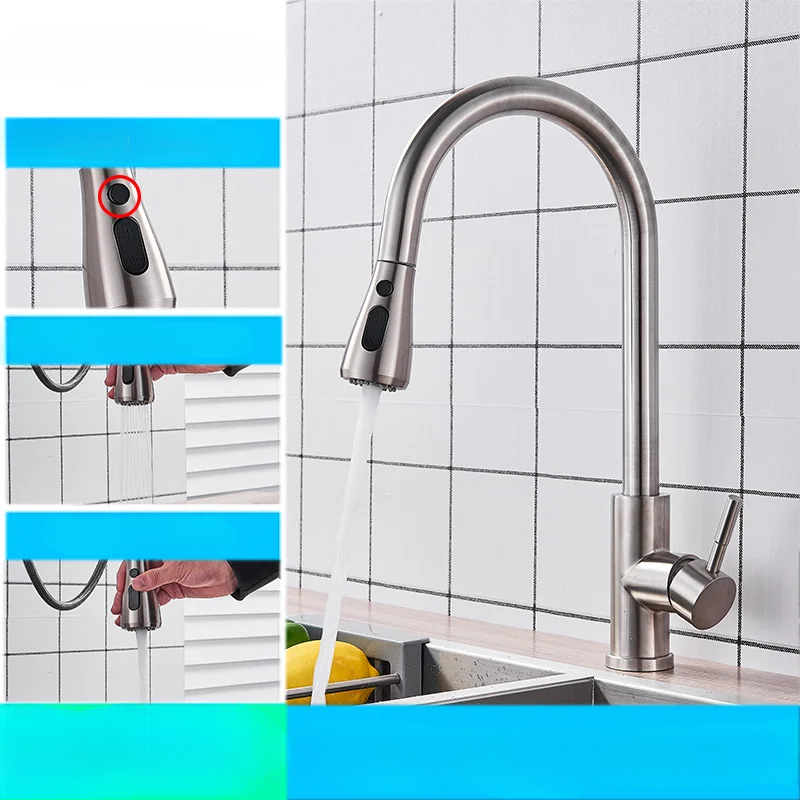 Modern Pull Down Kitchen Faucet | Brushed Nickel Flexible Spout