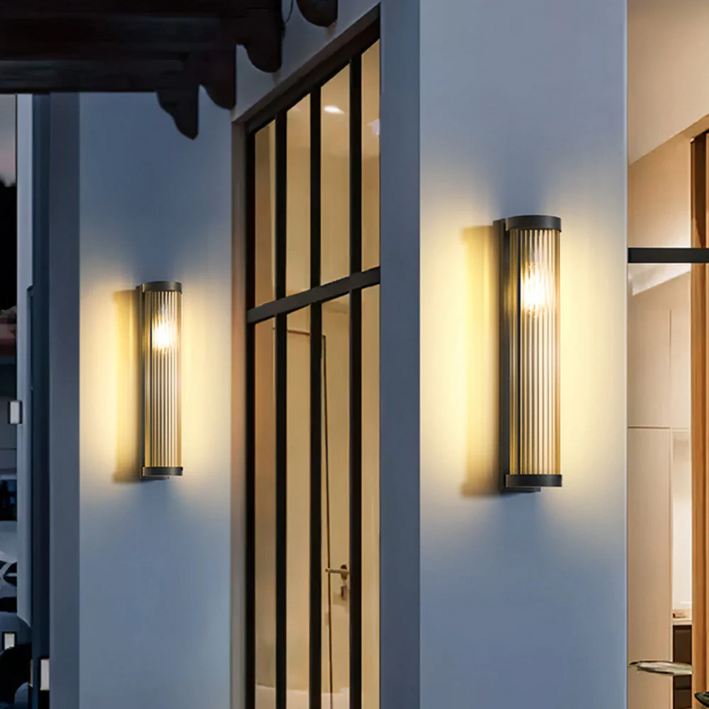 Modern Outdoor Wall Light | Ribbed Glass LED Sconce