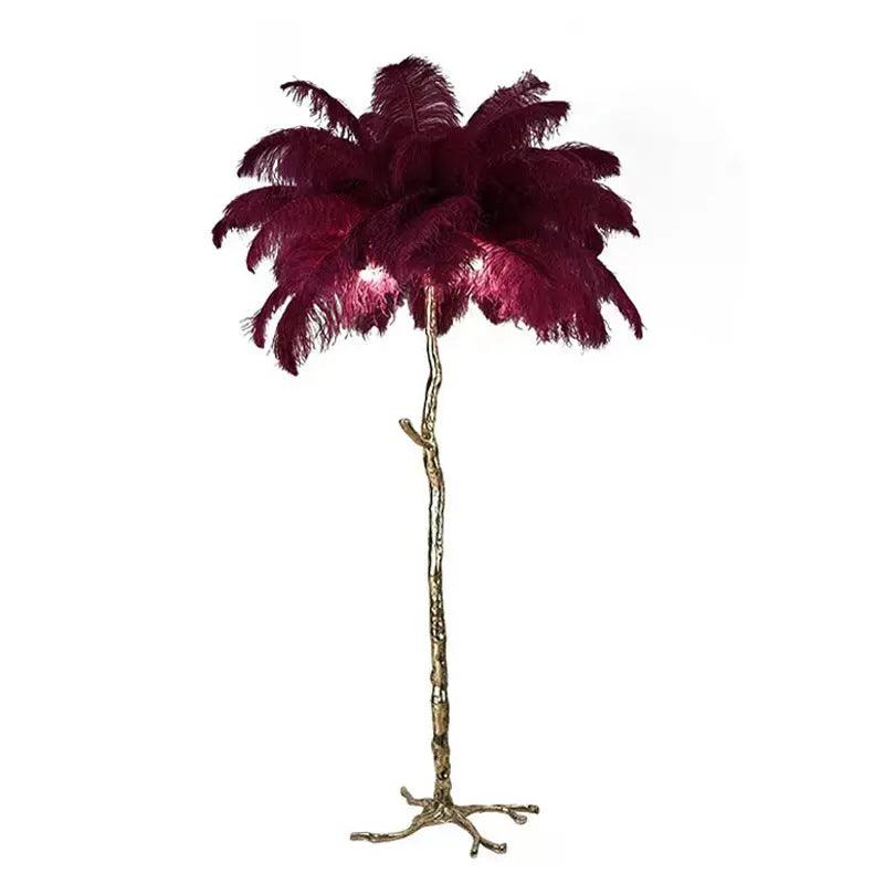 Nordic Feather Floor Lamp | Pink Ostrich Plume Gold Stand