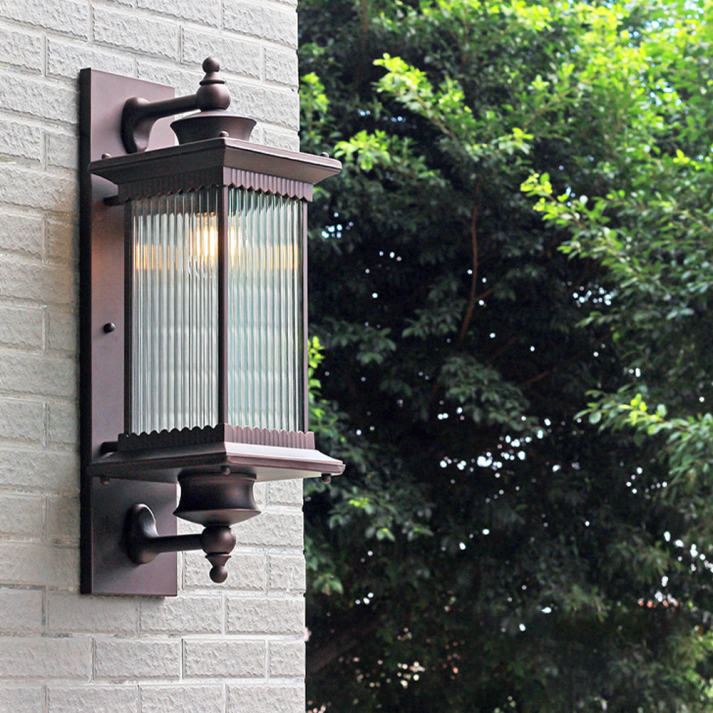 Classic Outdoor Wall Light | Ribbed Glass Lantern In Black Metal