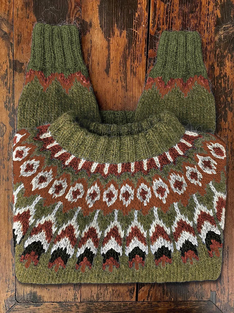 Nordic Fair Isle Sweater | Vintage Moss Green Pattern