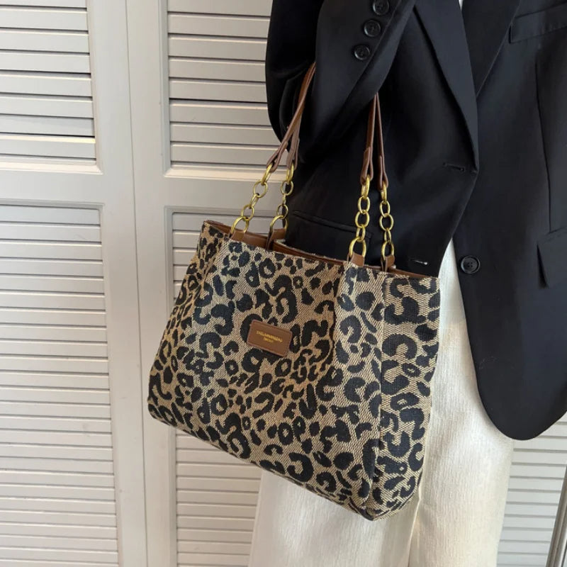 Leopard Print Shoulder Bag | Chain Strap Faux Leather Design