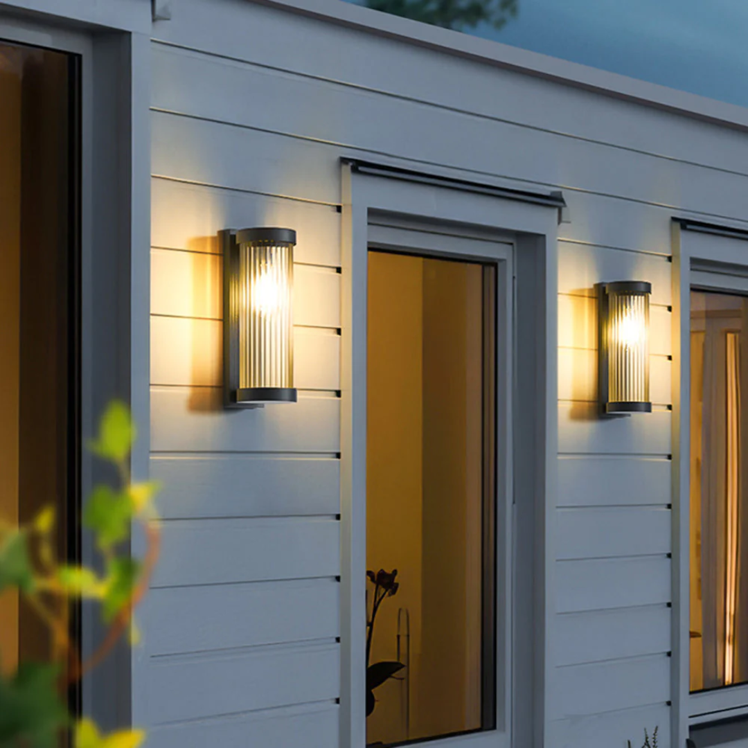 Modern Outdoor Wall Light | Ribbed Glass LED Sconce
