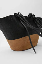 Woven Straw Tote Bag | Leather Trim Natural Finish