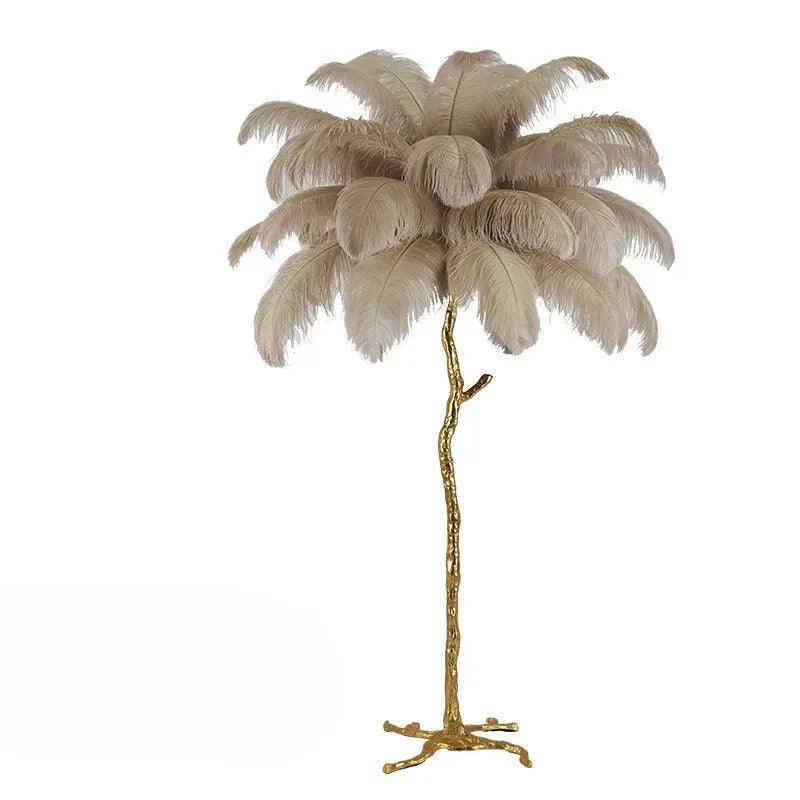 Nordic Feather Floor Lamp | Pink Ostrich Plume Gold Stand