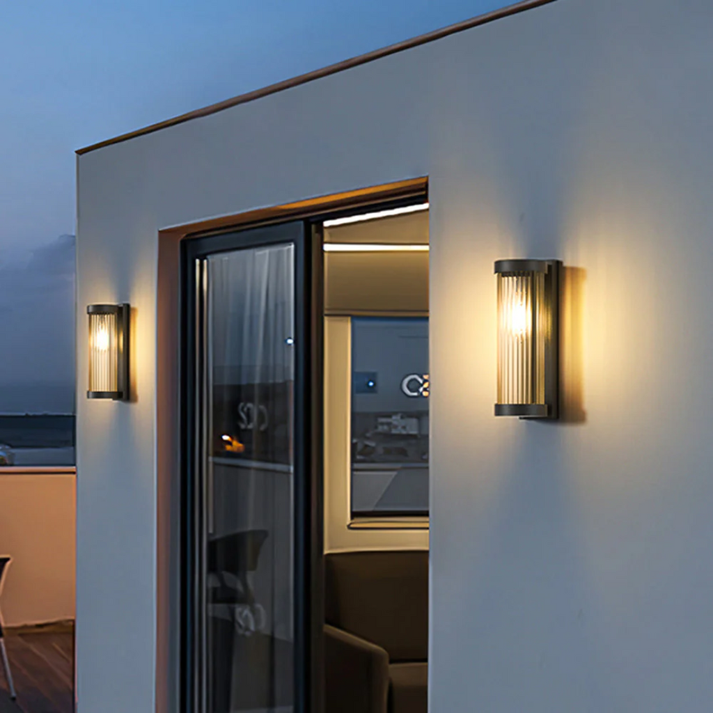 Modern Outdoor Wall Light | Ribbed Glass LED Sconce