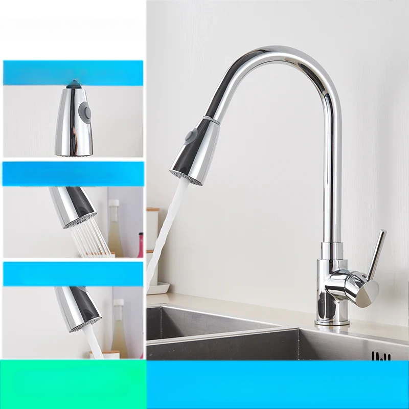 Modern Pull Down Kitchen Faucet | Brushed Nickel Flexible Spout