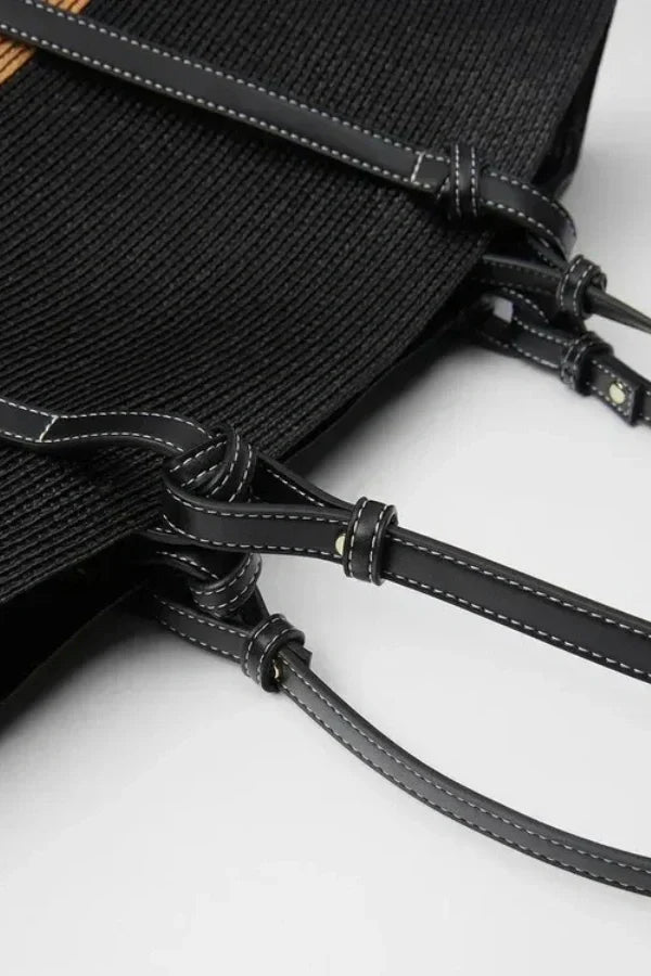 Woven Straw Tote Bag | Leather Trim Natural Finish
