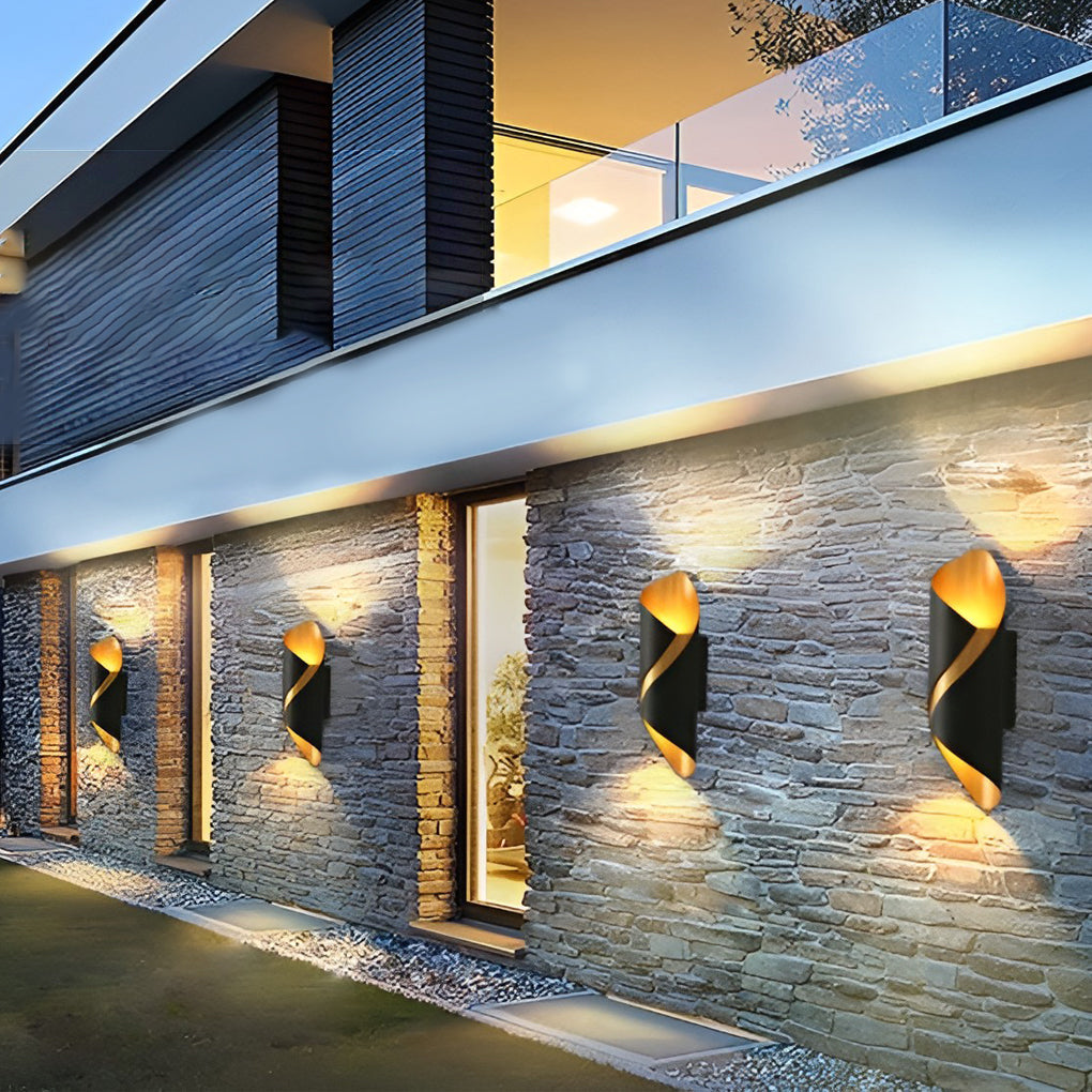 Modern Outdoor Wall Light | Spiral Black Metal Sconce