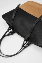 Woven Straw Tote Bag | Leather Trim Natural Finish