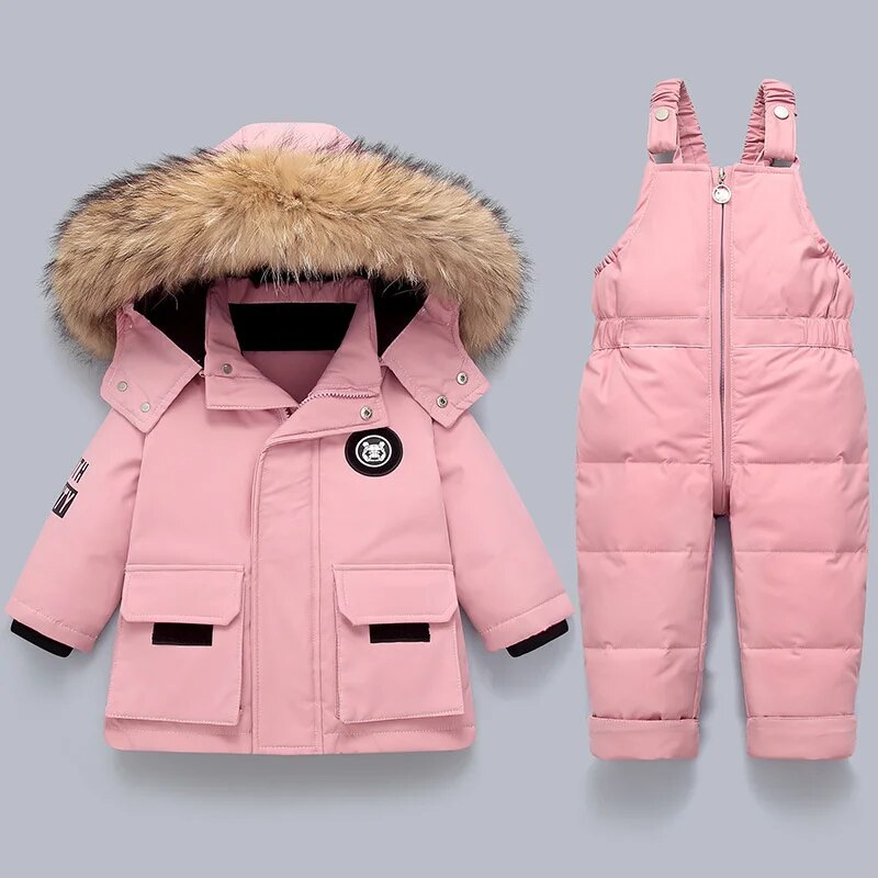 Kids Winter Snow Set | Insulated Jacket with Fur Hood & Overalls