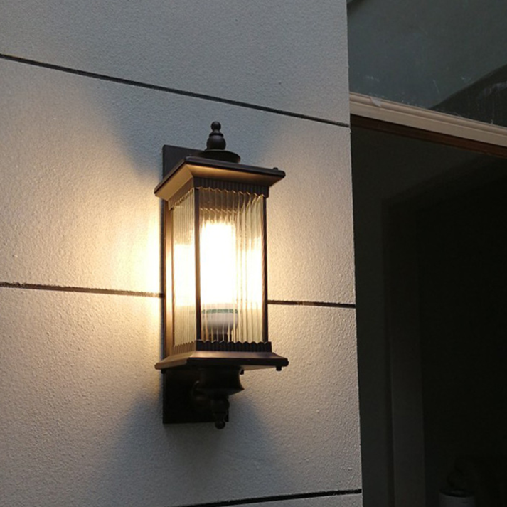 Classic Outdoor Wall Light | Ribbed Glass Lantern In Black Metal