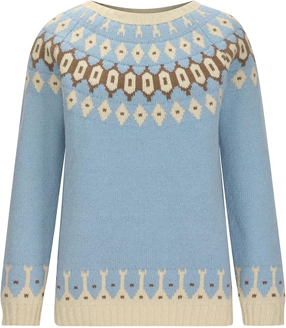 Nordic Wool Sweater | Fair Isle Pattern In Sky Blue