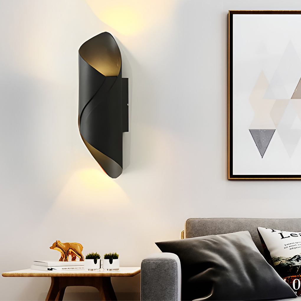 Modern Outdoor Wall Light | Spiral Black Metal Sconce