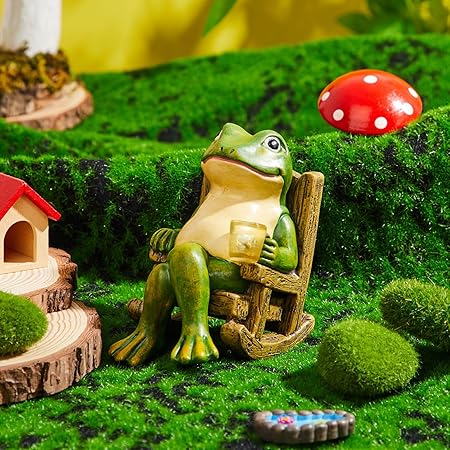Solar Garden Frog Light | Hand-Painted Rocking Chair Design