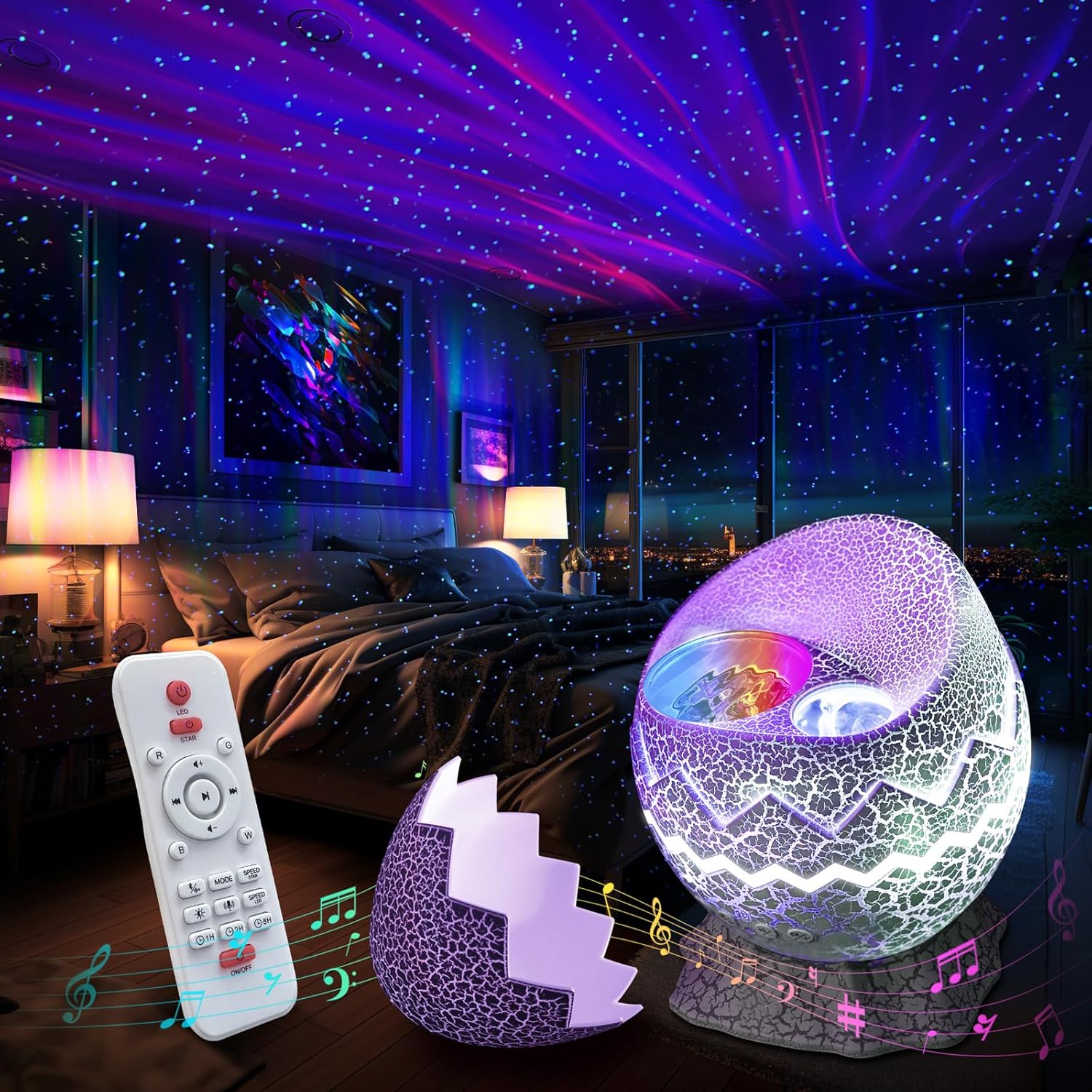 Star Projector Night Light | Bluetooth Speaker with Aurora Effects