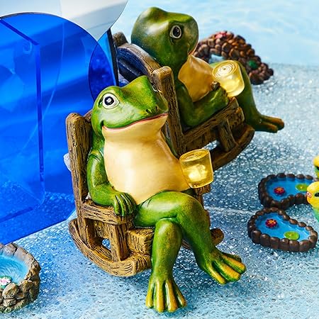 Solar Garden Frog Light | Hand-Painted Rocking Chair Design