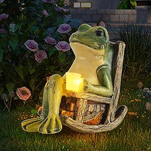 Solar Garden Frog Light | Hand-Painted Rocking Chair Design