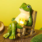 Solar Garden Frog Light | Hand-Painted Rocking Chair Design